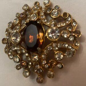 Estate Vintage ART Brooch Beautiful Fall Colors Gold Toned Very Sparkly